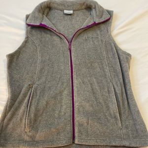 Columbia fleece vest grey with purple zipper accents
